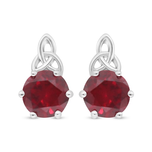 [EAR01RUB00000D025] Sterling Silver 925 Earring Rhodium Plated Embedded With Ruby Corundum 
