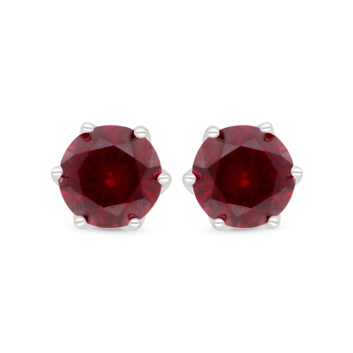 [EAR01RUB00000D026] Sterling Silver 925 Earring Rhodium Plated Embedded With Ruby Corundum And White Zircon