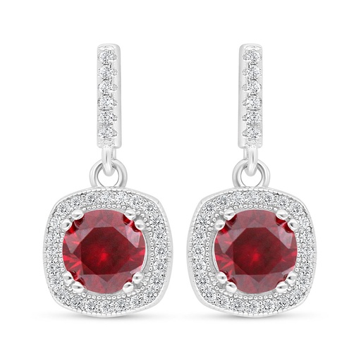 [EAR01RUB00WCZD023] Sterling Silver 925 Earring Rhodium Plated Embedded With Ruby Corundum And White Zircon