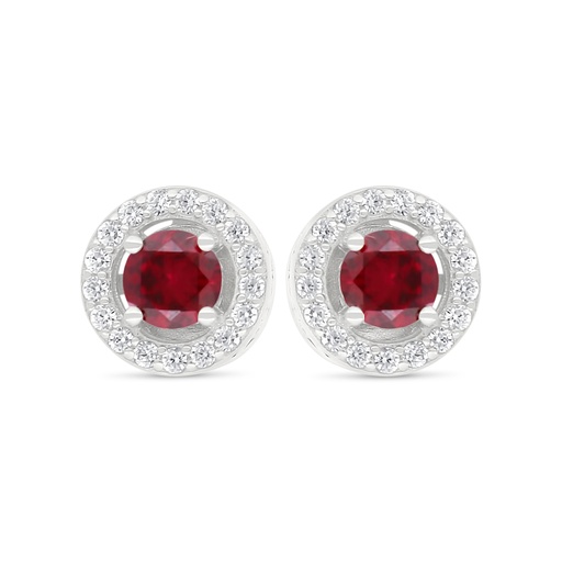[EAR01RUB00WCZD027] Sterling Silver 925 Earring Rhodium Plated Embedded With Ruby Corundum And White Zircon