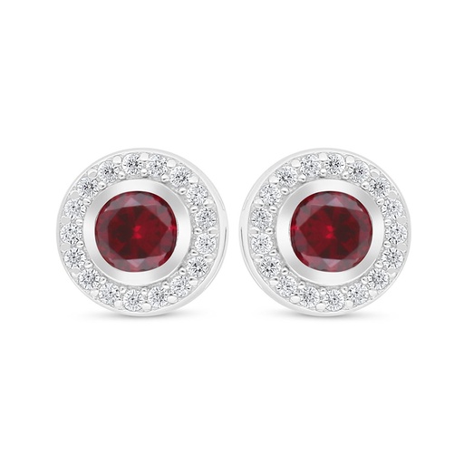 [EAR01RUB00WCZD039] Sterling Silver 925 Earring Rhodium Plated Embedded With Ruby Corundum And White Zircon