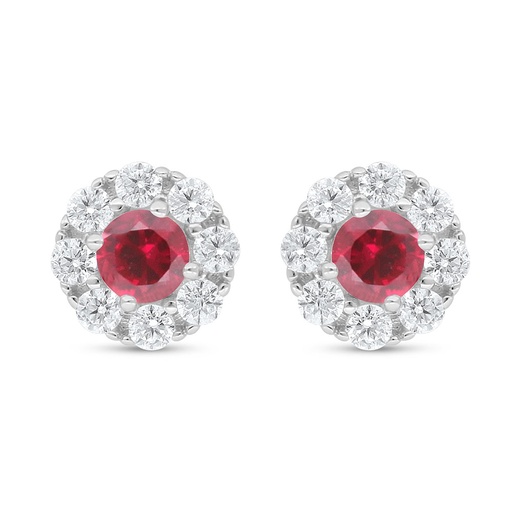 [EAR01RUB00WCZD045] Sterling Silver 925 Earring Rhodium Plated Embedded With Ruby Corundum And White Zircon