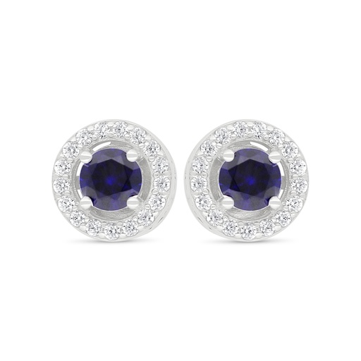 [EAR01SAP00WCZD027] Sterling Silver 925 Earring Rhodium Plated Embedded With Sapphire Corundum And White Zircon