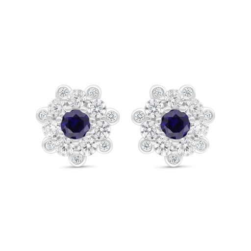 [EAR01SAP00WCZD029] Sterling Silver 925 Earring Rhodium Plated Embedded With Sapphire Corundum And White Zircon