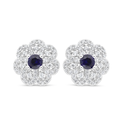 [EAR01SAP00WCZD033] Sterling Silver 925 Earring Rhodium Plated Embedded With Sapphire Corundum And White Zircon