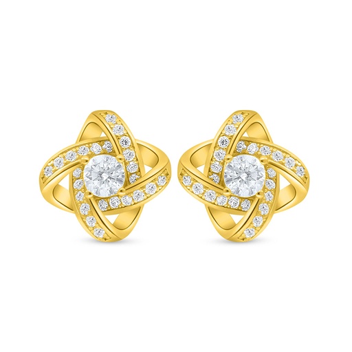 [EAR02CIT00WCZD024] Sterling Silver 925 Earring Golden Plated Embedded With Diamond Color And White Zircon