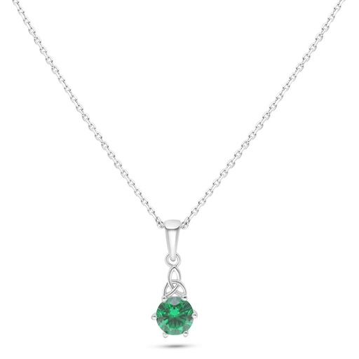[NCL01EMR00000C109] Sterling Silver 925 Necklace Rhodium Plated Embedded With Emerald Zircon 