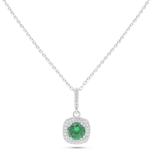 [NCL01EMR00WCZC107] Sterling Silver 925 Necklace Rhodium Plated Embedded With Emerald Zircon And White Zircon