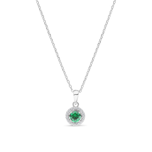 [NCL01EMR00WCZC110] Sterling Silver 925 Necklace Rhodium Plated Embedded With Emerald Zircon And White Zircon