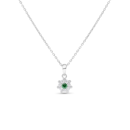 [NCL01EMR00WCZC112] Sterling Silver 925 Necklace Rhodium Plated Embedded With Emerald Zircon And White Zircon