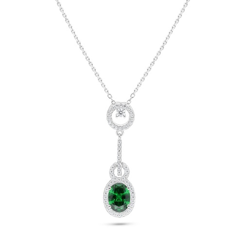 [NCL01EMR00WCZC119] Sterling Silver 925 Necklace Rhodium Plated Embedded With Emerald Zircon And White Zircon