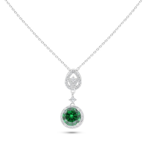 [NCL01EMR00WCZC120] Sterling Silver 925 Necklace Rhodium Plated Embedded With Emerald Zircon And White Zircon