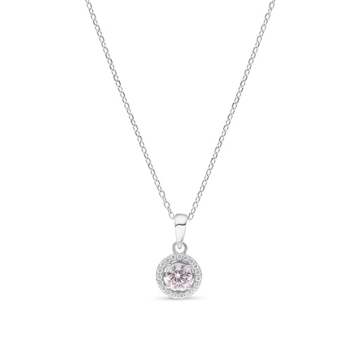 [NCL01PIK00WCZC110] Sterling Silver 925 Necklace Rhodium Plated Embedded With Pink Zircon And White Zircon