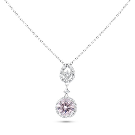 [NCL01PIK00WCZC120] Sterling Silver 925 Necklace Rhodium Plated Embedded With Pink Zircon And White Zircon