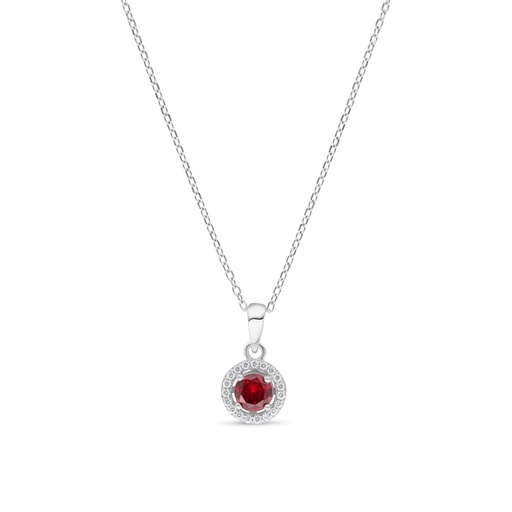 [NCL01RUB00WCZC110] Sterling Silver 925 Necklace Rhodium Plated Embedded With Ruby Corundum And White Zircon