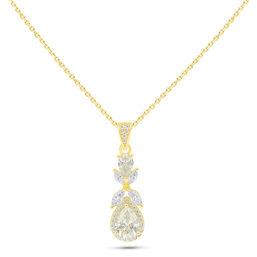 [NCL02CIT00WCZC084] Sterling Silver 925 Necklace Golden Plated Embedded With Diamond Color And White Zircon