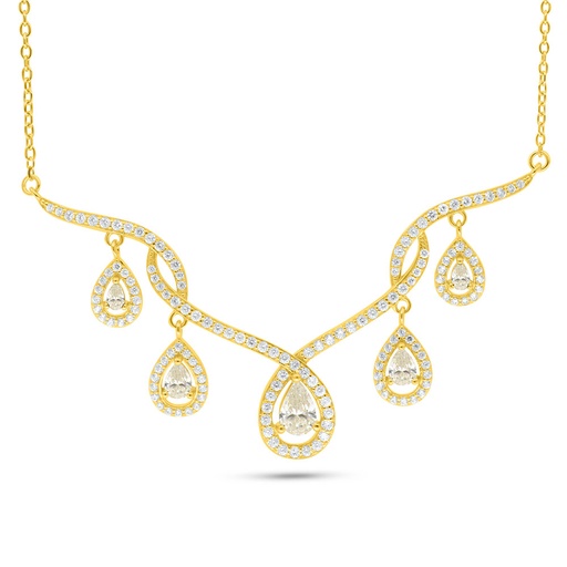 [NCL02CIT00WCZC090] Sterling Silver 925 Necklace Golden Plated Embedded With Diamond Color And White Zircon