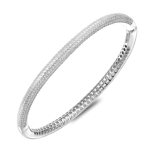 [BNG01WCZ00000A094] Sterling Silver 925 Bangle Rhodium Plated Embedded With White Zircon