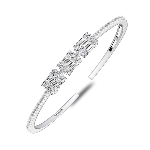 [BNG01WCZ00000A095] Sterling Silver 925 Bangle Rhodium Plated Embedded With White Zircon