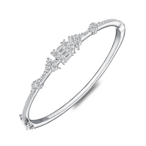 [BNG01WCZ00000A096] Sterling Silver 925 Bangle Rhodium Plated Embedded With White Zircon