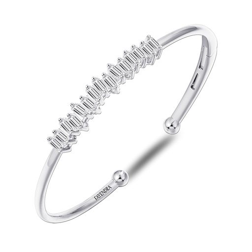 [BNG01WCZ00000A097] Sterling Silver 925 Bangle Rhodium Plated Embedded With White Zircon
