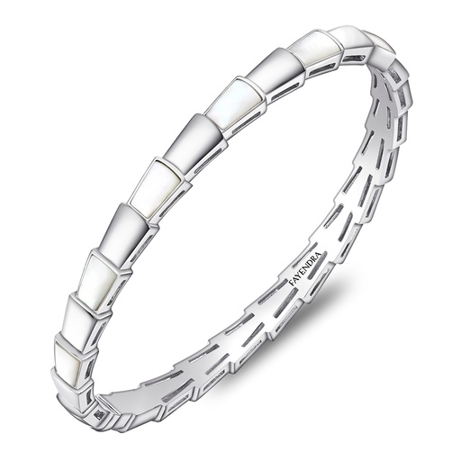 [BNG01MOP00000A098] Sterling Silver 925 Bangle Rhodium Plated Embedded With White Shell 