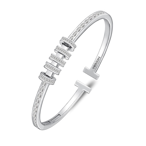 [BNG01WCZ00000A102] Sterling Silver 925 Bangle Rhodium Plated Embedded With White Zircon