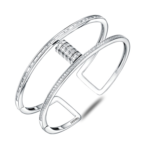 [BNG01WCZ00000A103] Sterling Silver 925 Bangle Rhodium Plated Embedded With White Zircon