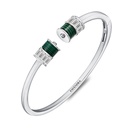 Sterling Silver 925 Bangle Rhodium Plated Embedded With Malachite And White Zircon