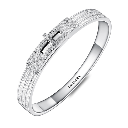 [BNG01WCZ00000A106] Sterling Silver 925 Bangle Rhodium Plated Embedded With White Zircon