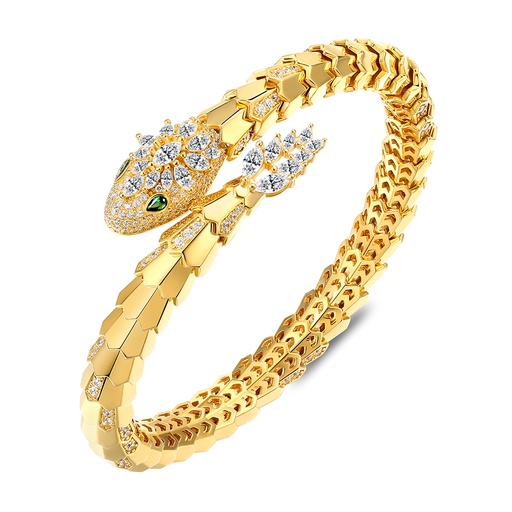 [BNG02EMR00WCZA107] Sterling Silver 925 Bangle Golden Plated Embedded With Emerald Zircon And White Zircon