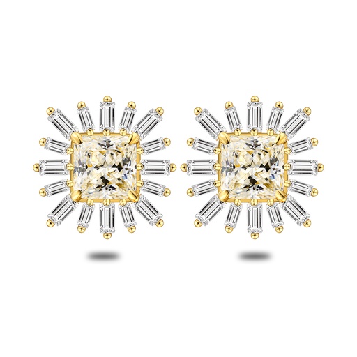 [EAR02CIT00WCZC554] Sterling Silver 925 Earring Golden Plated Embedded With Diamond Color And White Zircon