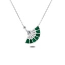 Sterling Silver 925 Necklace Rhodium Plated Embedded With Malachite And White Zircon
