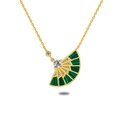 Sterling Silver 925 Necklace Golden Plated Embedded With Malachite  And White Zircon