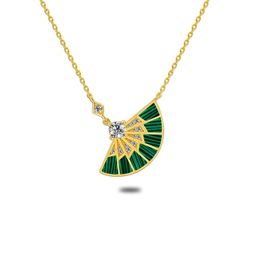 [NCL02MAL00WCZB673] Sterling Silver 925 Necklace Golden Plated Embedded With Malachite  And White Zircon