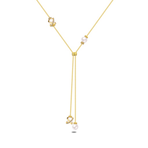 [NCL02PRL00WCZB677] Sterling Silver 925 Necklace Golden Plated Embedded With White Shell Pearl And White Zircon