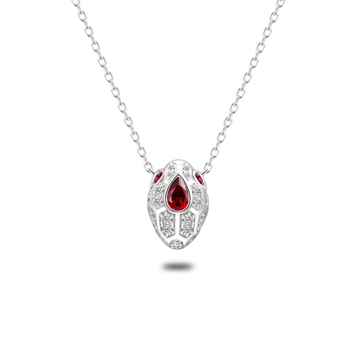 [NCL01RUB00WCZB678] Sterling Silver 925 Necklace Rhodium Plated Embedded With Ruby Corundum And White Zircon