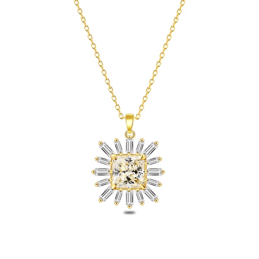[NCL02WCZ00000B679] Sterling Silver 925 Necklace Golden Plated Embedded With White Zircon