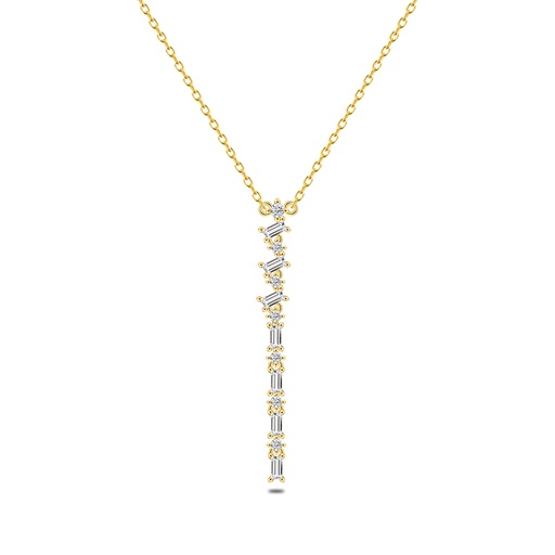 [NCL02WCZ00000B680] Sterling Silver 925 Necklace Golden Plated Embedded With White Zircon