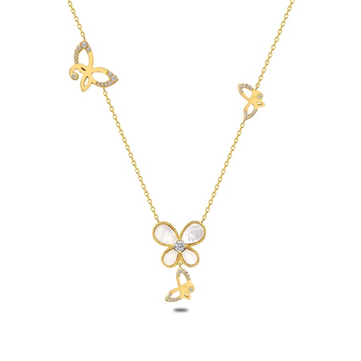 [NCL02MOP00WCZB687] Sterling Silver 925 Necklace Golden Plated Embedded With White Shell And White Zircon