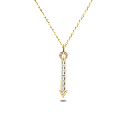 [NCL02WCZ00000B695] Sterling Silver 925 Necklace Golden Plated Embedded With White Zircon