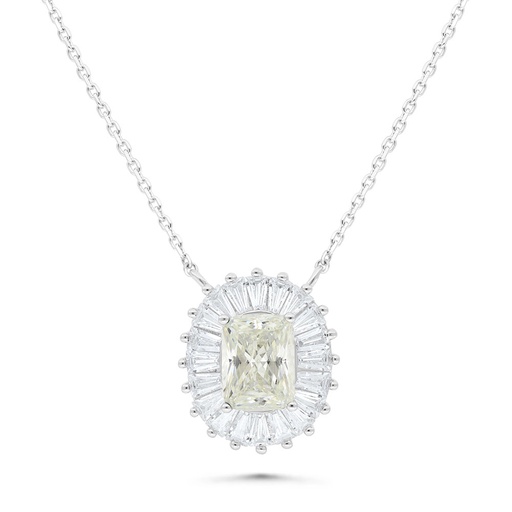 [NCL01CIT00WCZB663] Sterling Silver 925 Necklace Rhodium Plated Embedded With Diamond Color And White Zircon