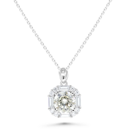 [NCL01CIT00WCZB667] Sterling Silver 925 Necklace Rhodium Plated Embedded With Diamond Color And White Zircon