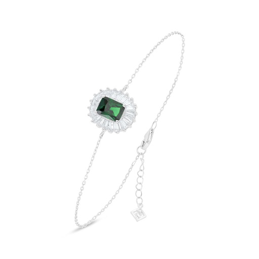 [BRC01EMR00WCZB173] Sterling Silver 925 Bracelet Rhodium Plated Embedded With Emerald Zircon And White Zircon