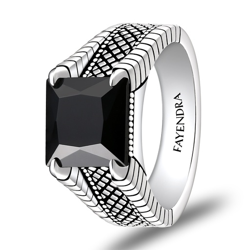 Sterling Silver 925 Ring Rhodium Plated Embedded With Black Spinel
