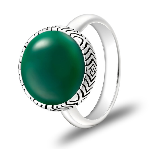 Sterling Silver 925 Ring Rhodium Plated Embedded With GREEN AGATE