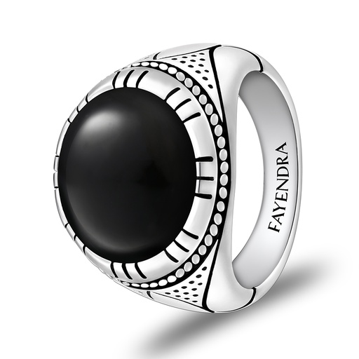 Sterling Silver 925 Ring Rhodium Plated Embedded With Black AGATE