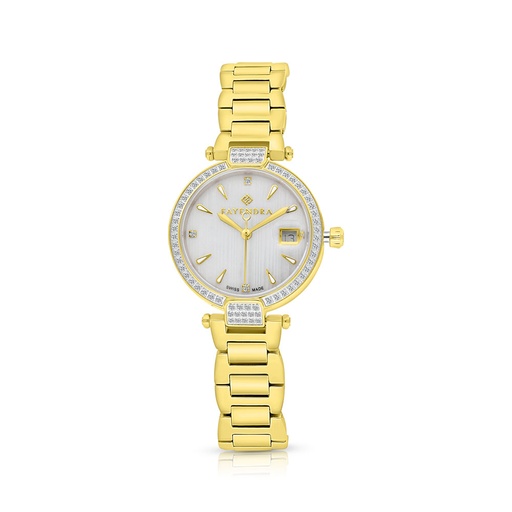 [WAT32WCZ00MOPW052] Stainless Steel 316 Watch Golden Color Embedded With White Zircon - MOP DIAL