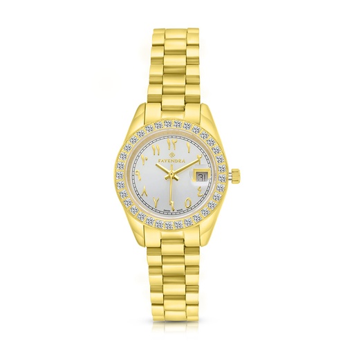[WAT32WCZ00SILW056] Stainless Steel 316 Watch Golden Color Embedded With White Zircon - SILVER DIAL