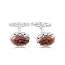 Sterling Silver 925 Cufflink Rhodium Plated Embedded With Botswana Agate And White CZ